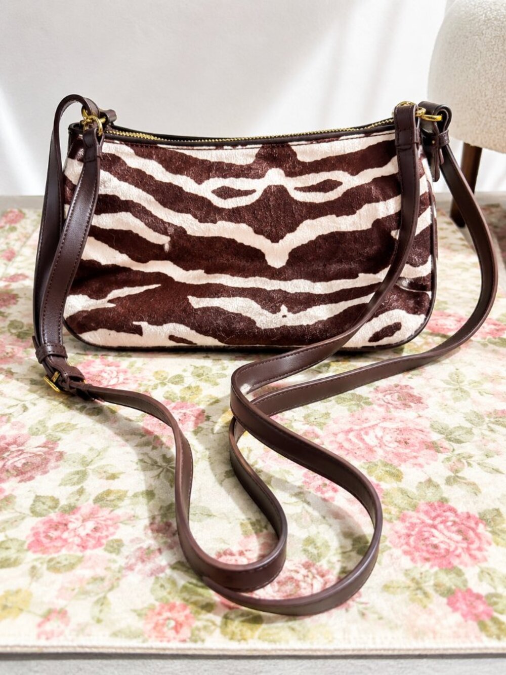 Brown & Cream Zebra Print Faux Fur Shoulder/Crossbody Bag from Old Navy🤎